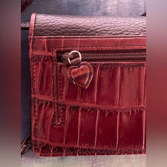 Brighton Brown Leather Mini Croc Embossed Flap Crossbody Bag Organizer Purse - Picture 5 of 15